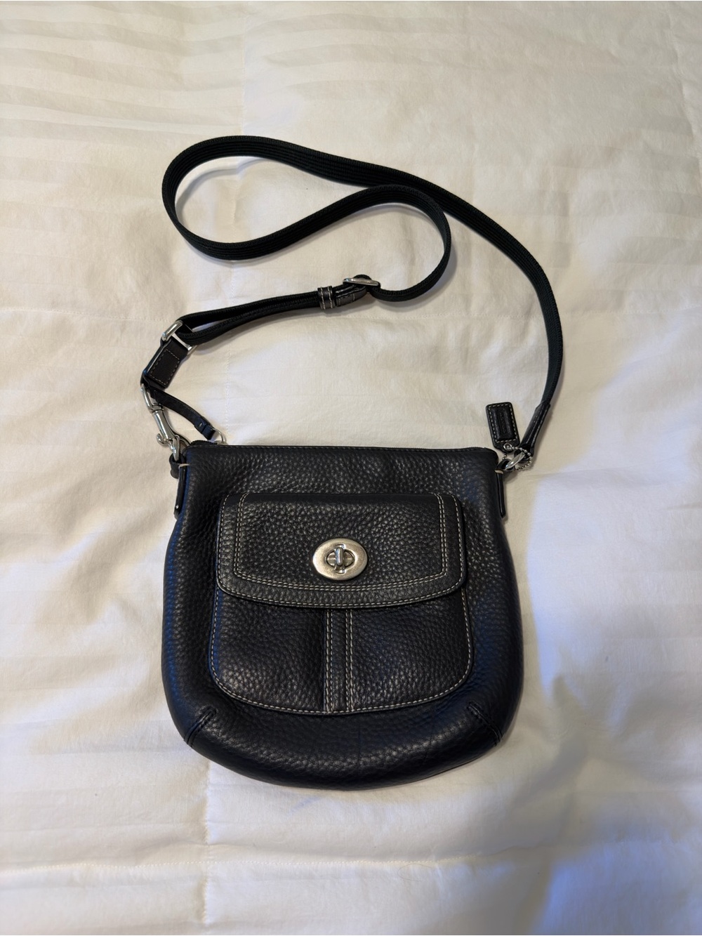 Coach Black Pebbled Leather Crossbody with Front Turn-Lock Pocket
